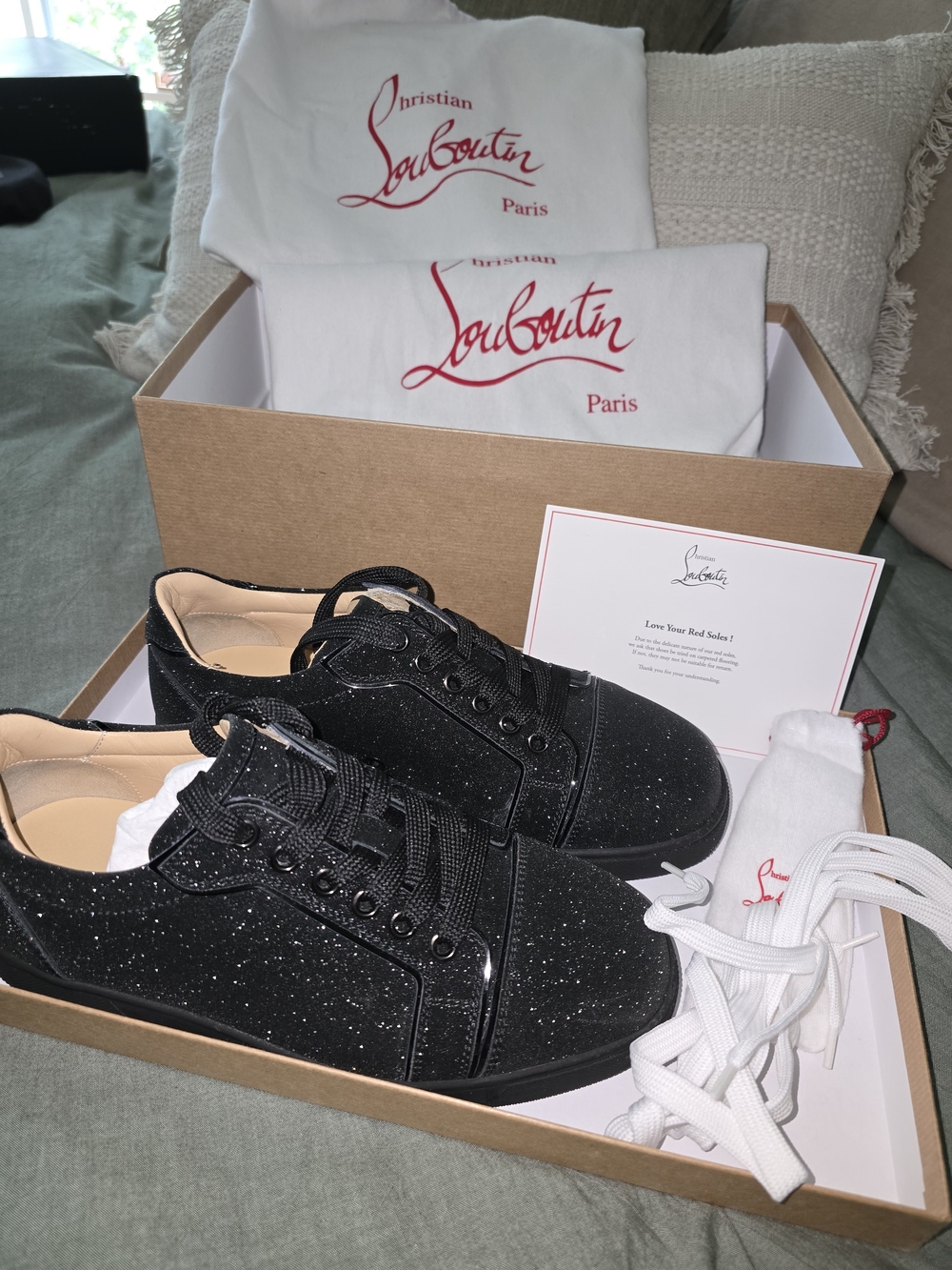 Christian Louboutin Women's Black Glitter Low-Top Sneakers